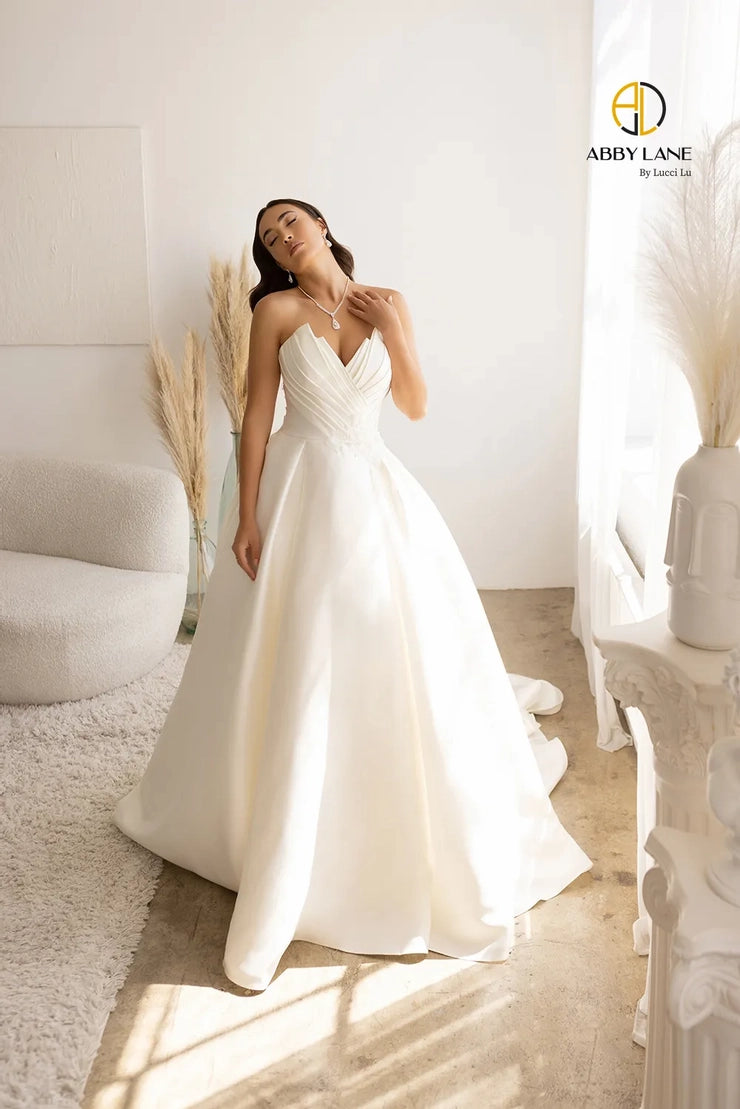 IVORY And nude Viscose Satin, simple Minimal Slip Style Wedding Dress | eBay